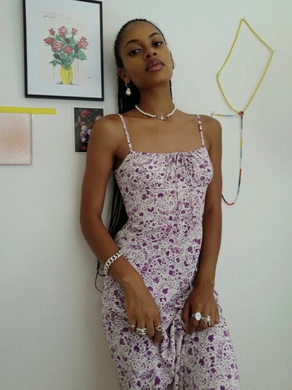Réalisation Par The Alba Silk Babydoll Slip Dress in Mystic Purple & White XXL - Picture 6 of 16